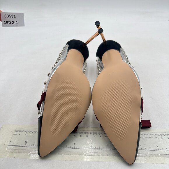 FSJ Black Studded Pointed Toe Transparent Pump High Heel Shoes with Cute Bowknot - Picture 7 of 8